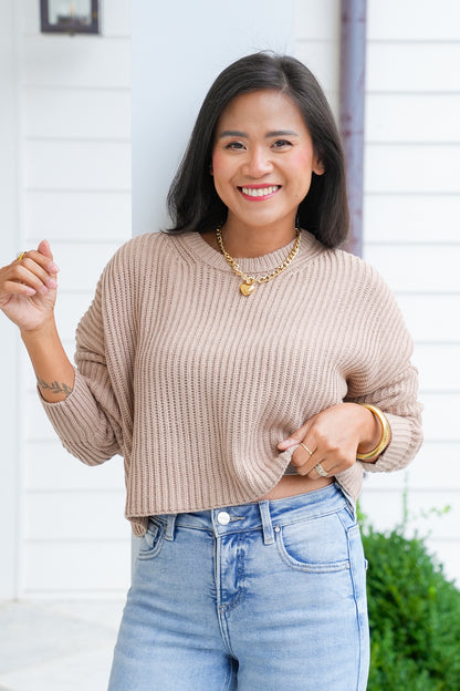 Long Sleeve Crew Neck Cropped Knit Sweater