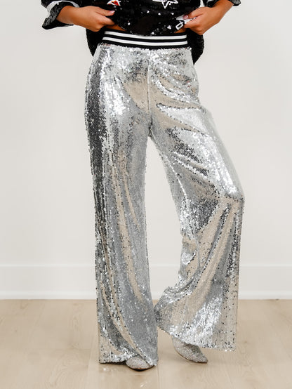 Sequin Elastic Waist Wide Leg Pants - Freckled Poppy