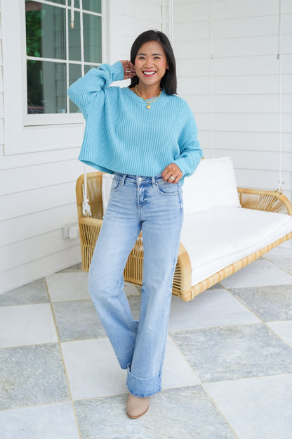 Long Sleeve Crew Neck Cropped Knit Sweater