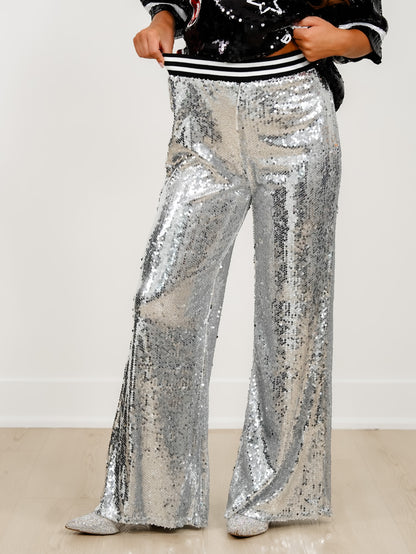 Sequin Elastic Waist Wide Leg Pants - Freckled Poppy