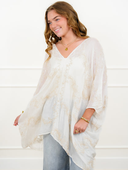 POL Embroidered V-Neck Kimono Top