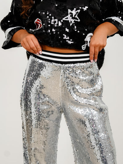 Sequin Elastic Waist Wide Leg Pants - Freckled Poppy