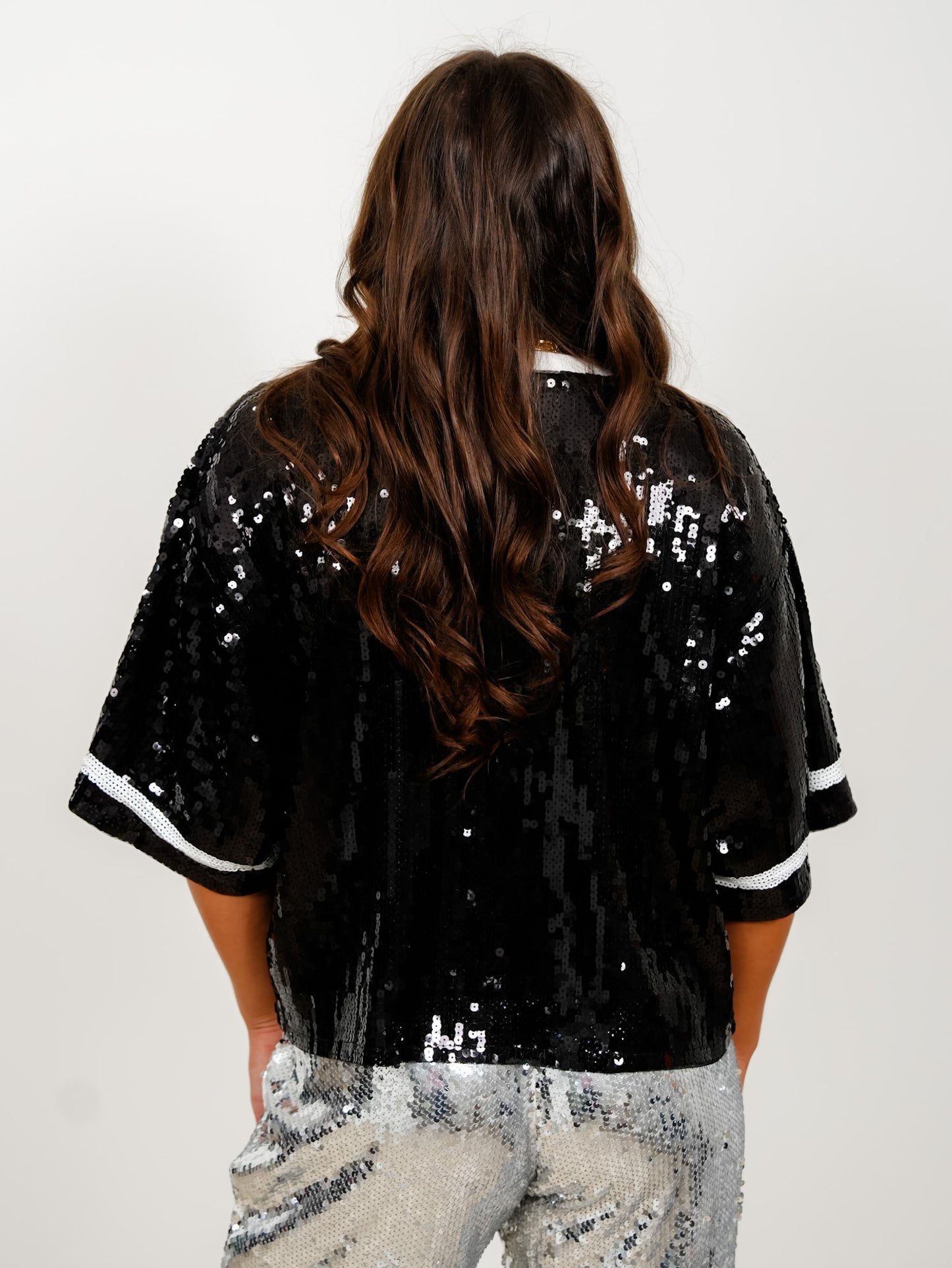 Sequin Game Day Short Sleeve Round Neck Top - Freckled Poppy