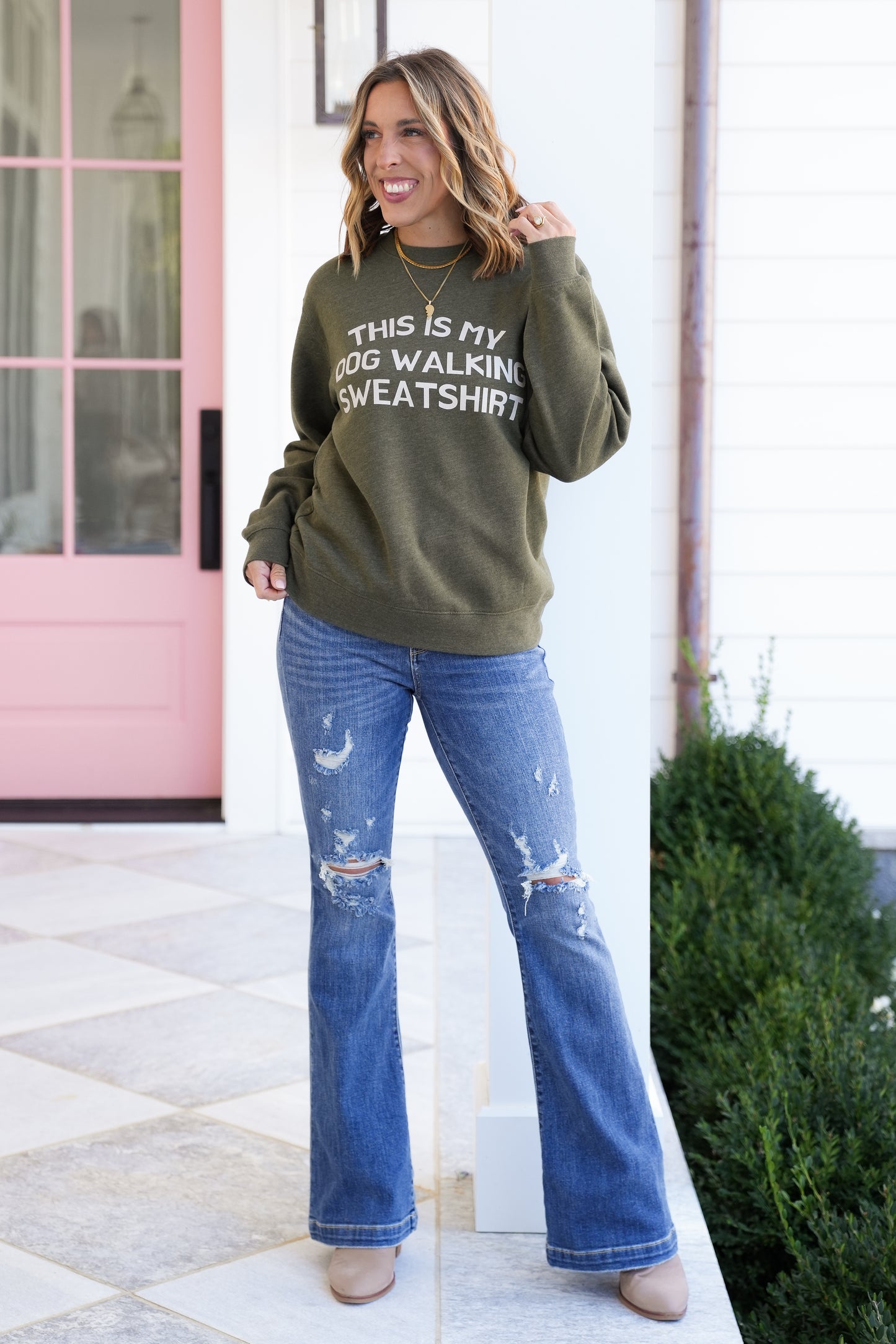 Plus/Reg Long Sleeve "Dog Walking" Graphic Sweatshirt