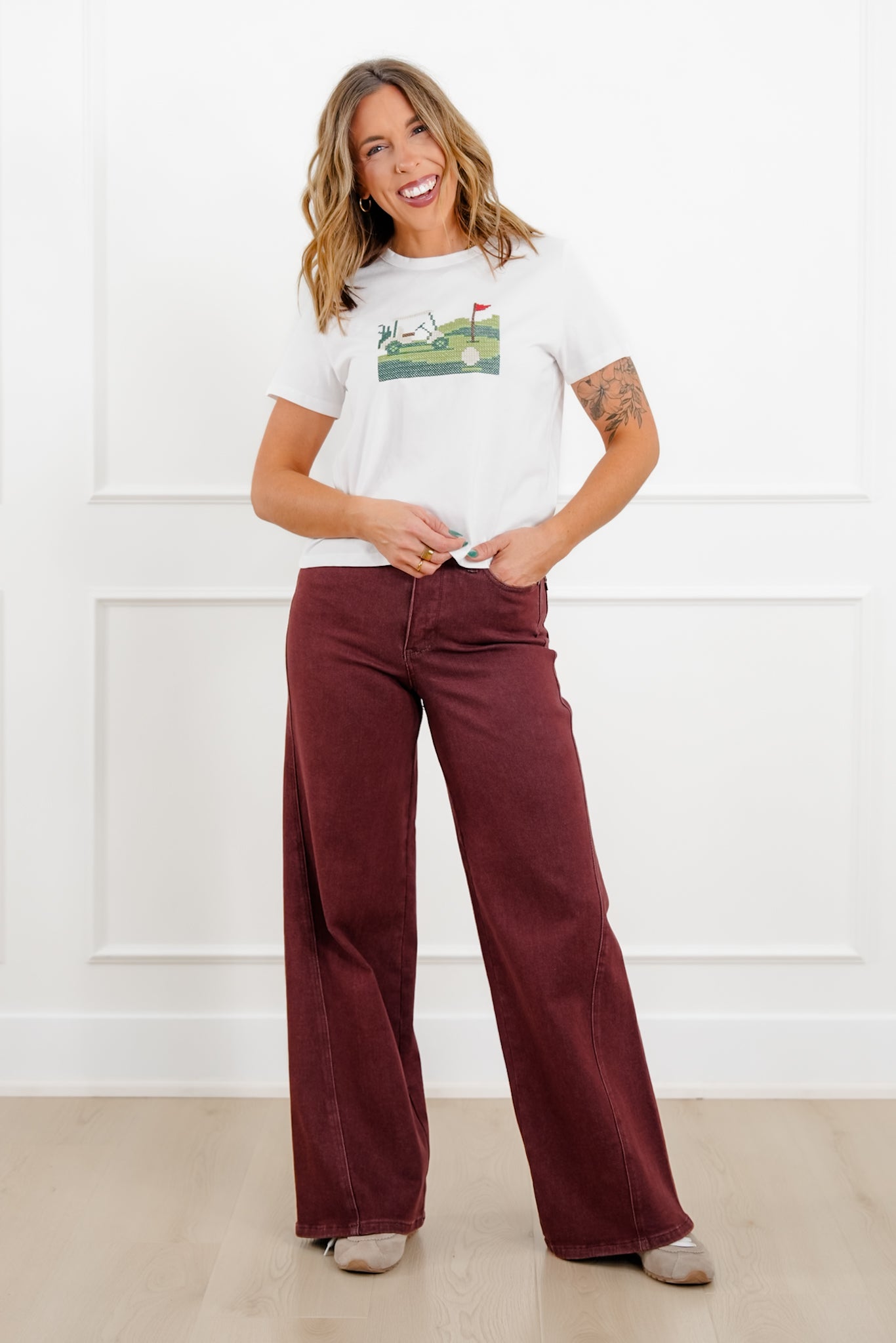 Cross Stitch Golf Cart Short Sleeve Top
