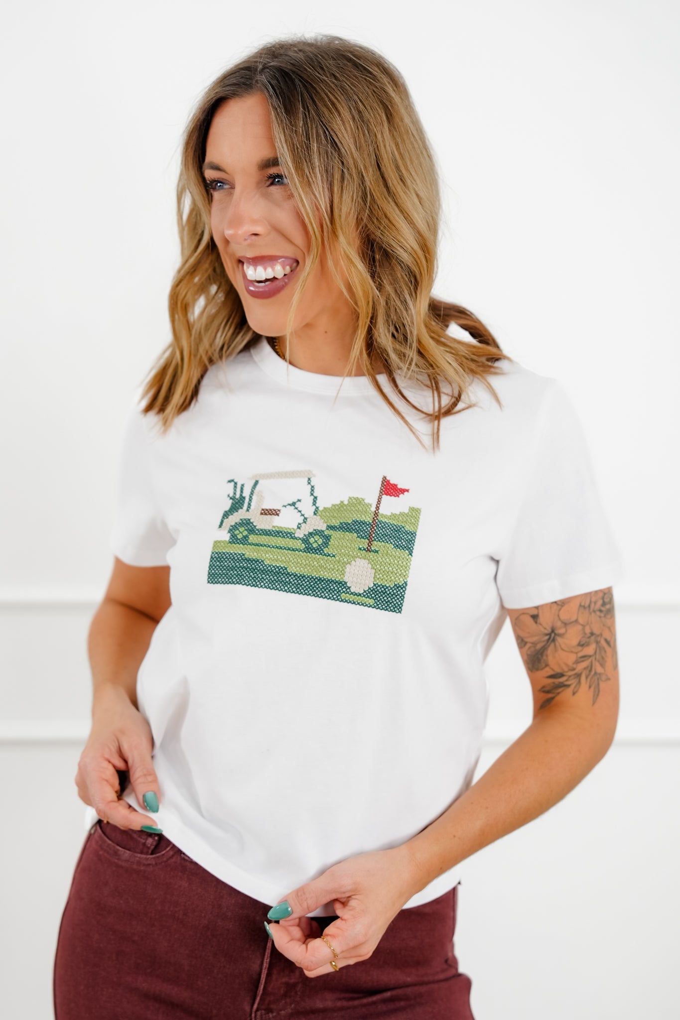 Cross Stitch Golf Cart Short Sleeve Top