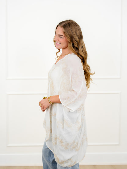 POL Embroidered V-Neck Kimono Top