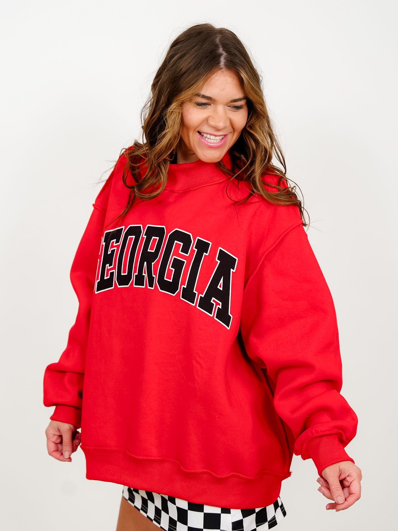 Long Sleeve Reversible Mock Neck Georgia/GA Graphic Sweatshirt - Freckled Poppy