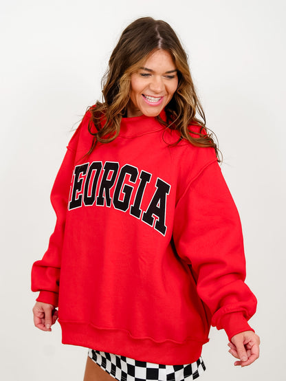 Long Sleeve Reversible Mock Neck Georgia/GA Graphic Sweatshirt - Freckled Poppy