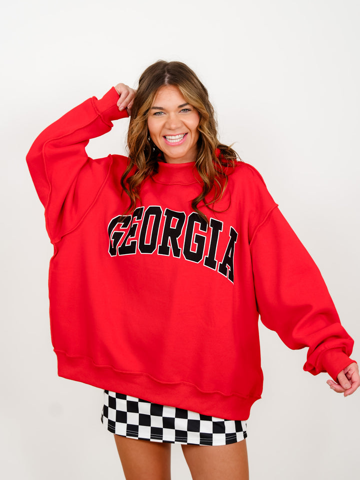 Long Sleeve Reversible Mock Neck Georgia/GA Graphic Sweatshirt - Freckled Poppy