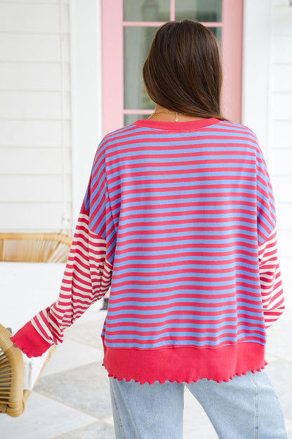 Stripe Color Block Long Sleeve Pullover Top
