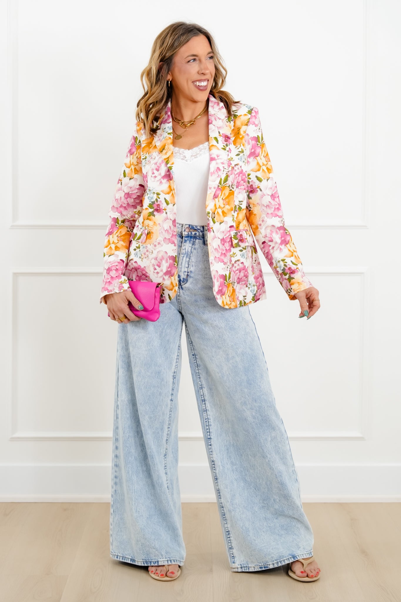 Floral Print Long Sleeve One Button Blazer