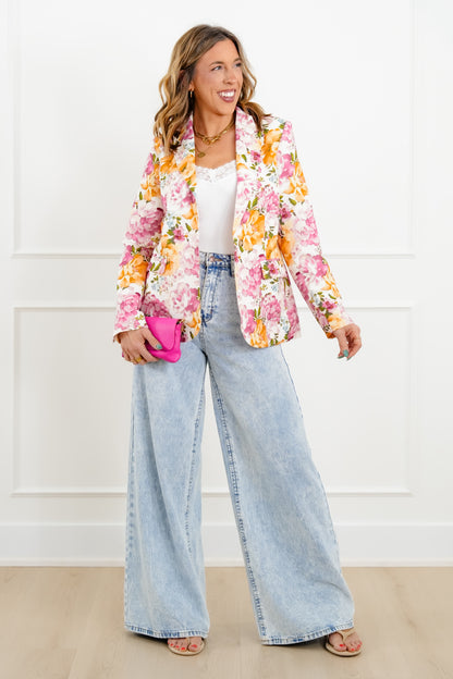 Floral Print Long Sleeve One Button Blazer