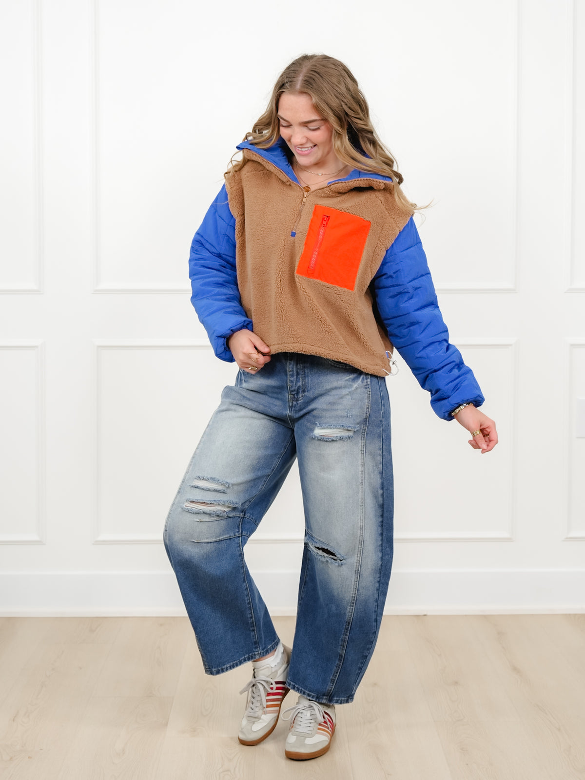 Quilted Fleece Long Sleeve Half Zip Up Pullover