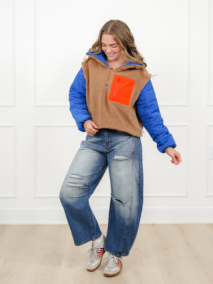 Quilted Fleece Long Sleeve Half Zip Up Pullover