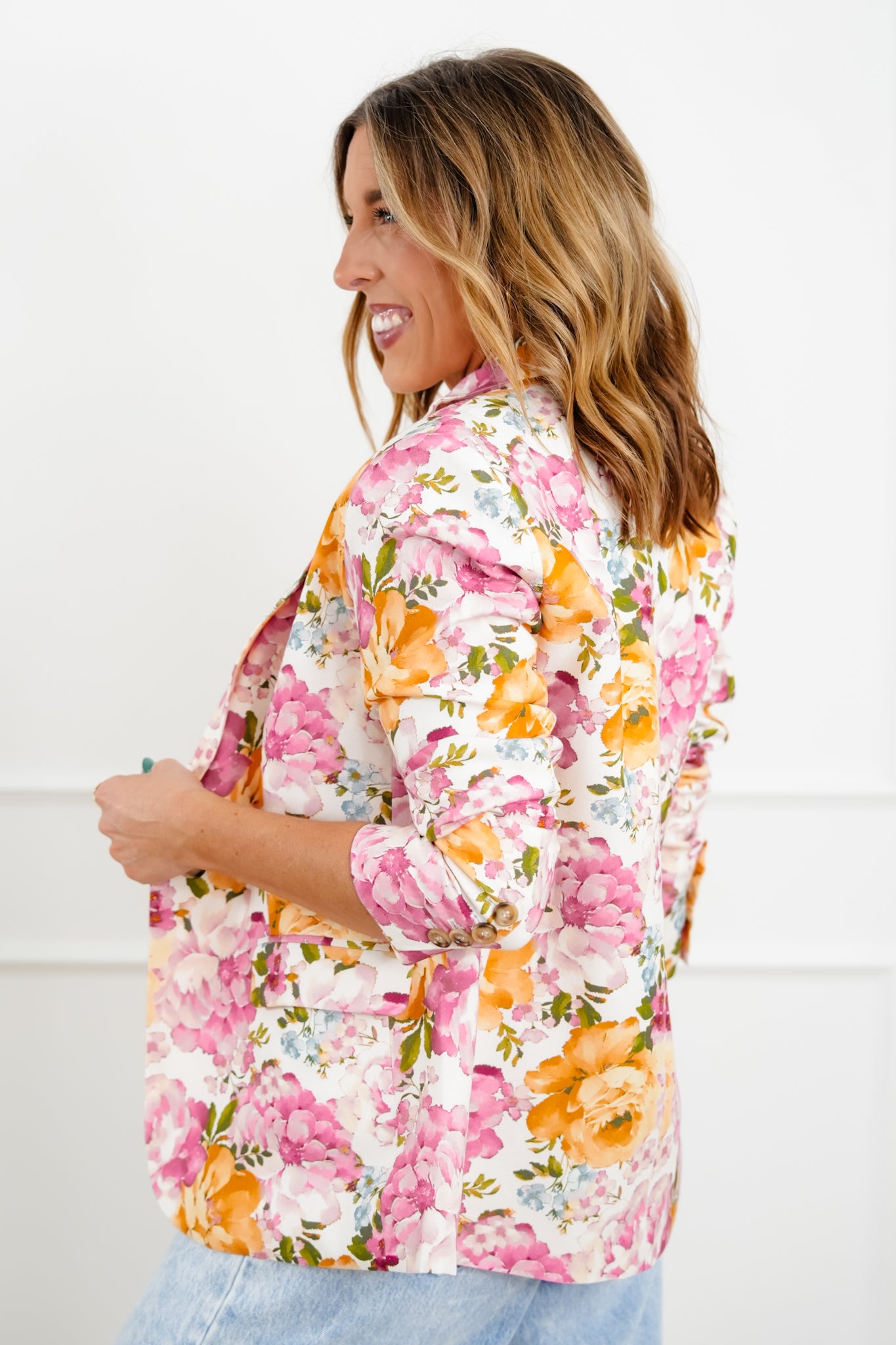 Floral Print Long Sleeve One Button Blazer