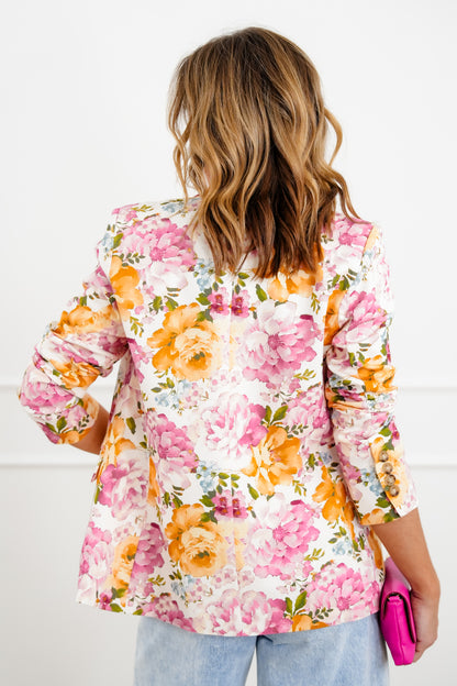 Floral Print Long Sleeve One Button Blazer