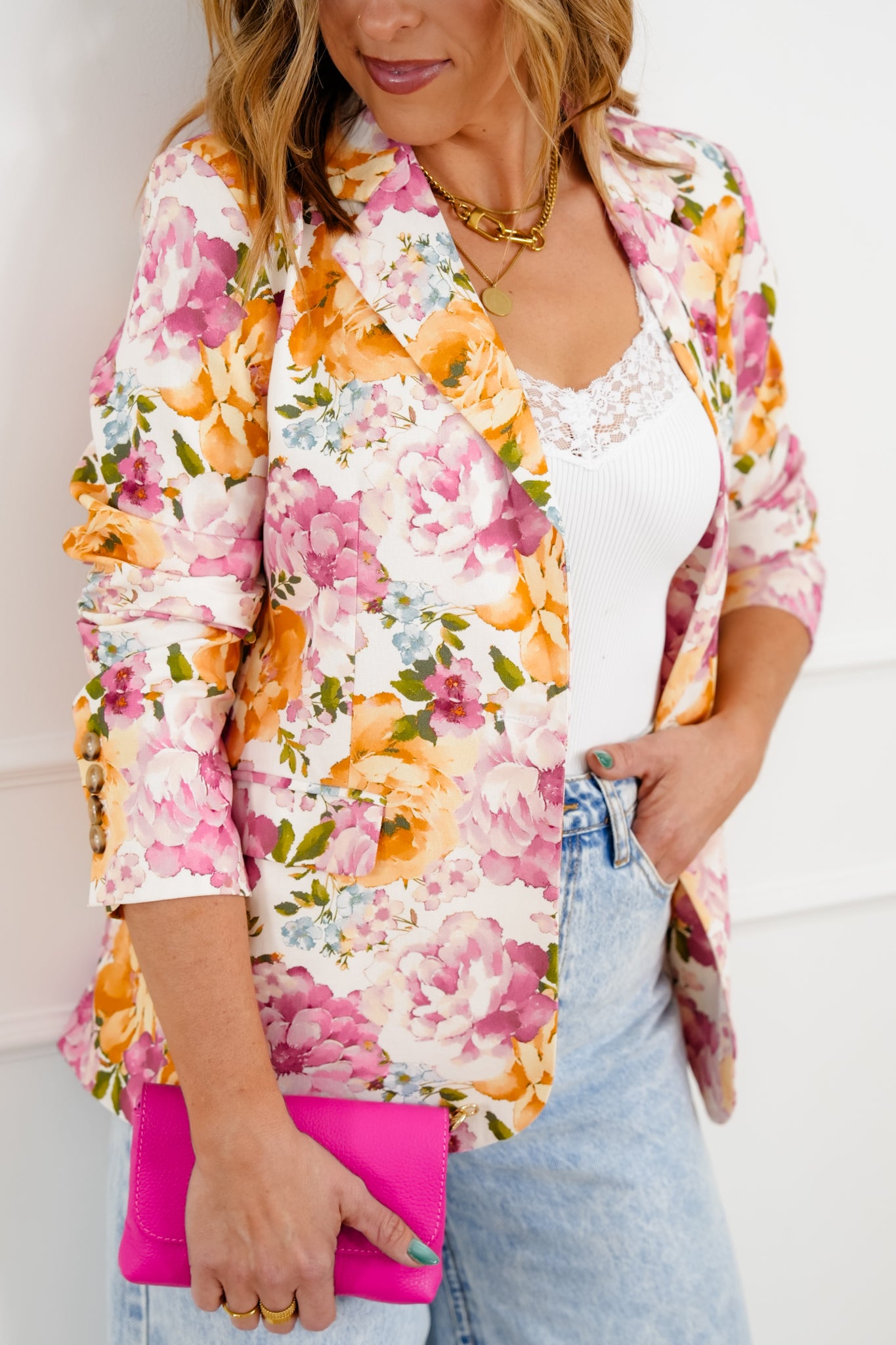 Floral Print Long Sleeve One Button Blazer