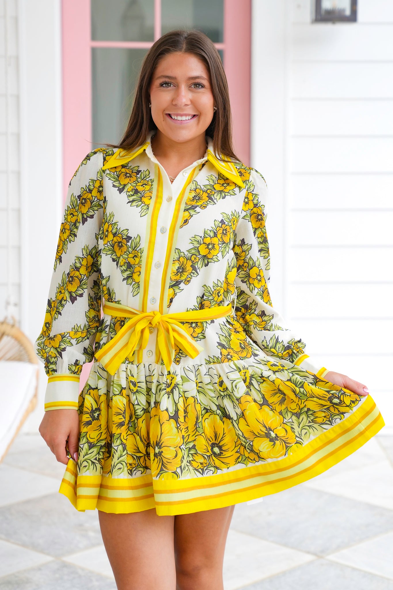 Floral Long Sleeve Button Up Dress