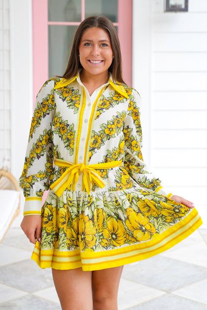 Floral Long Sleeve Button Up Dress