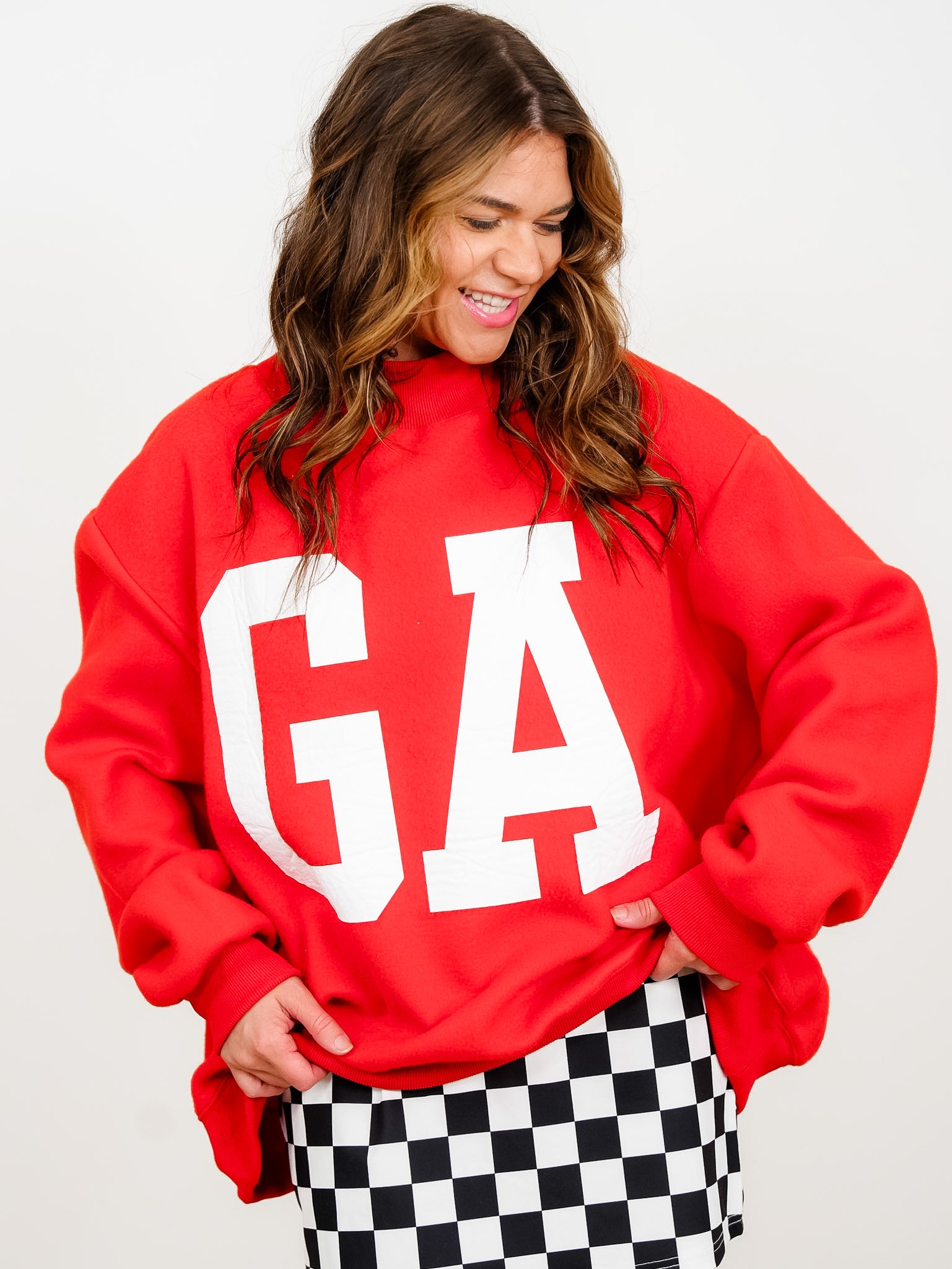 Long Sleeve Reversible Mock Neck Georgia/GA Graphic Sweatshirt - Freckled Poppy