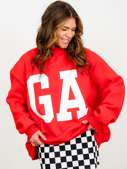 Long Sleeve Reversible Mock Neck Georgia/GA Graphic Sweatshirt - Freckled Poppy