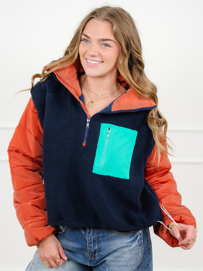 Quilted Fleece Long Sleeve Half Zip Up Pullover