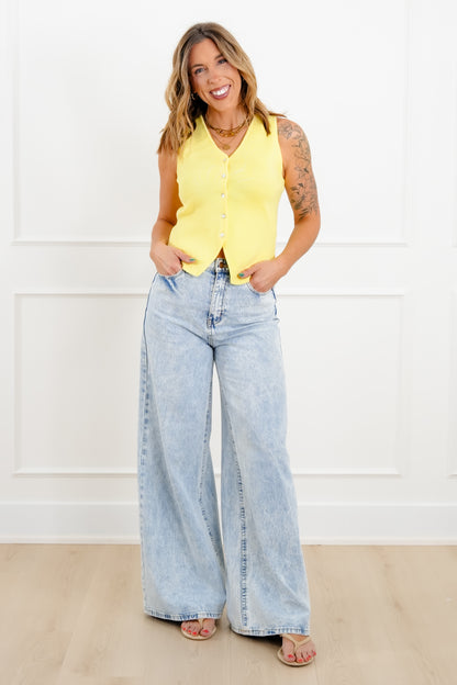 Plus/Reg Solid Button Down Knit Vest