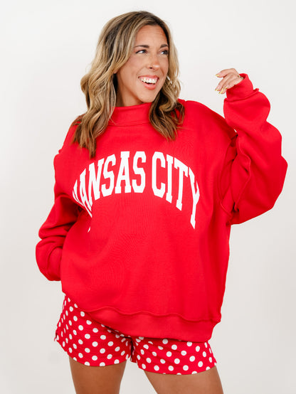 Red Long Sleeve Reversible Mock Neck Kansas City/KC Graphic Sweatshirt - Freckled Poppy