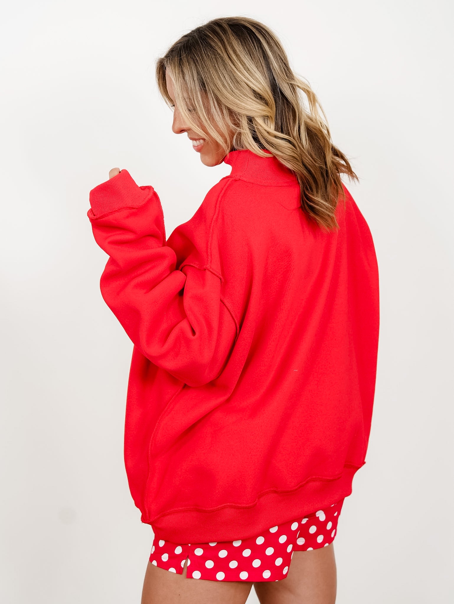 Red Long Sleeve Reversible Mock Neck Kansas City/KC Graphic Sweatshirt - Freckled Poppy