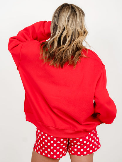 Red Long Sleeve Reversible Mock Neck Kansas City/KC Graphic Sweatshirt - Freckled Poppy