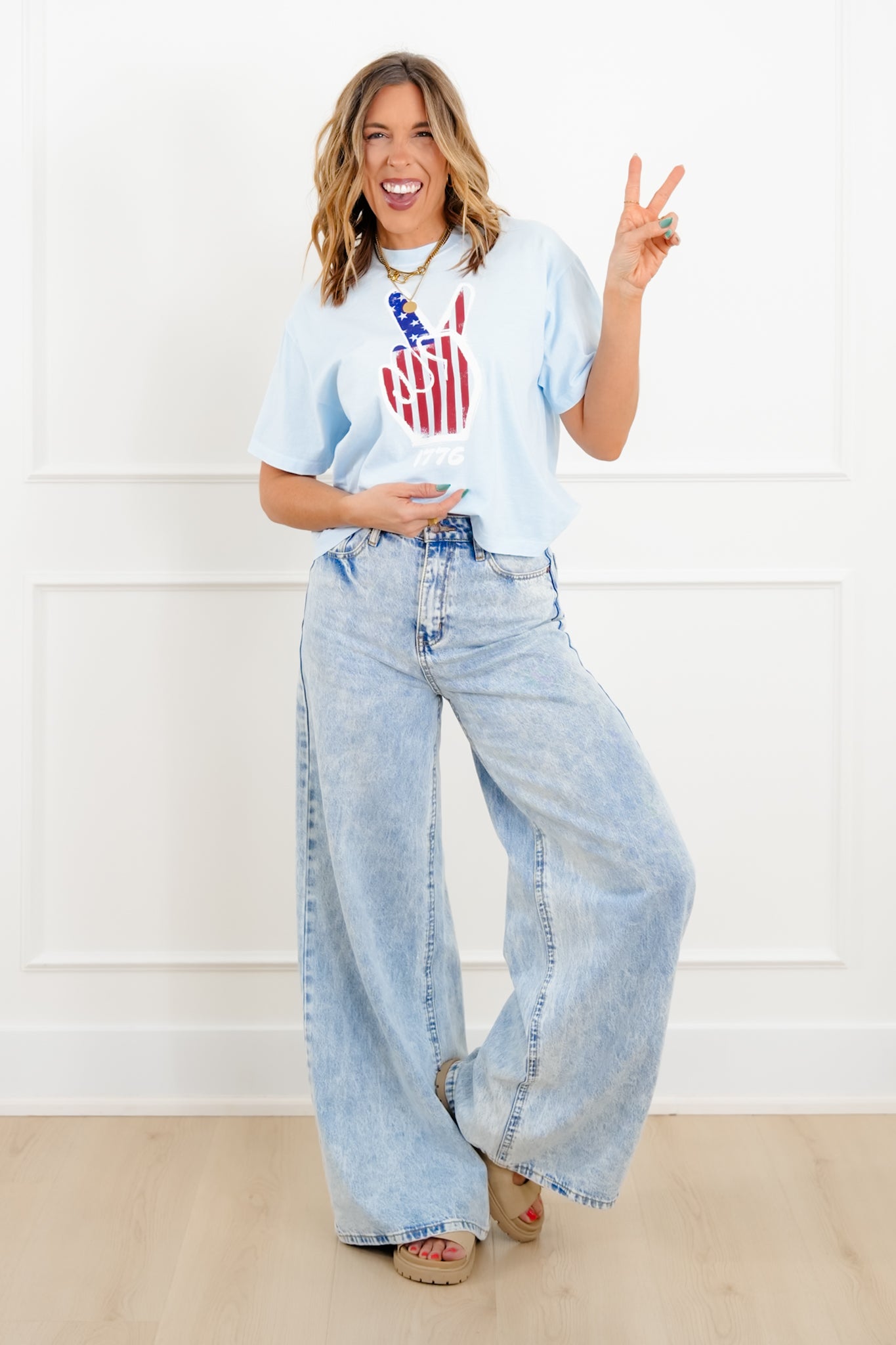Plus/Reg Short Sleeve Patriotic Peace Graphic Tee