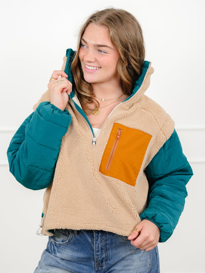 Quilted Fleece Long Sleeve Half Zip Up Pullover - Freckled Poppy