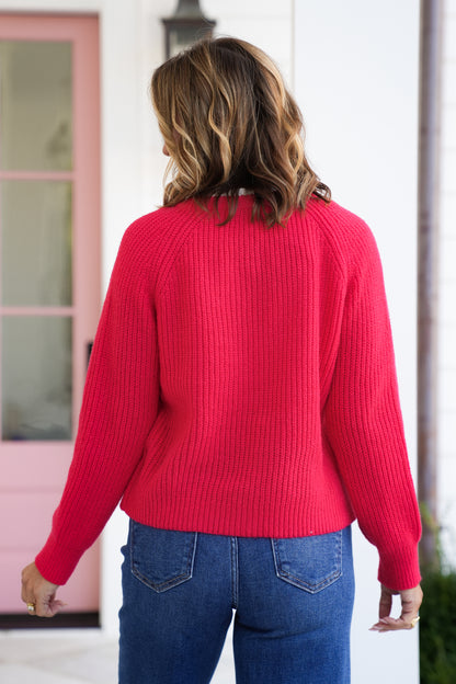 Red Long Sleeve Button Down Cardigan