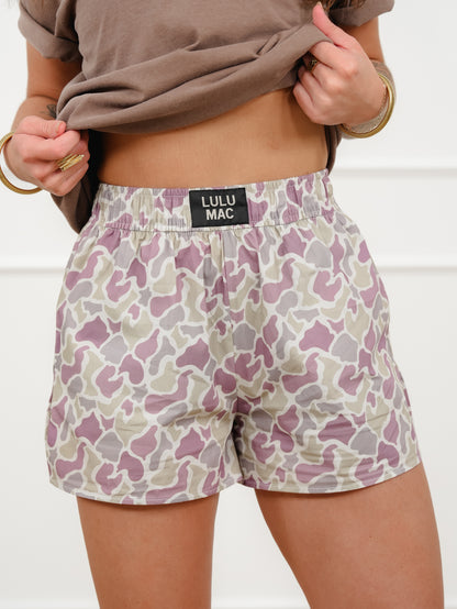 Plus/Reg Lulu Mac Camo Print Elastic Waist Short With Side Pockets