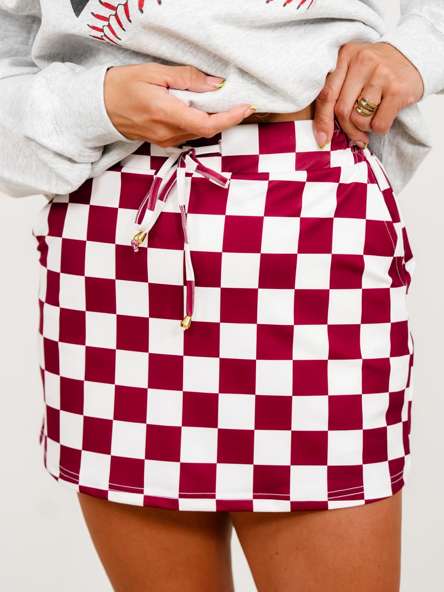 Plus/Reg Maroon Checkered Skort with Side Pockets - Freckled Poppy