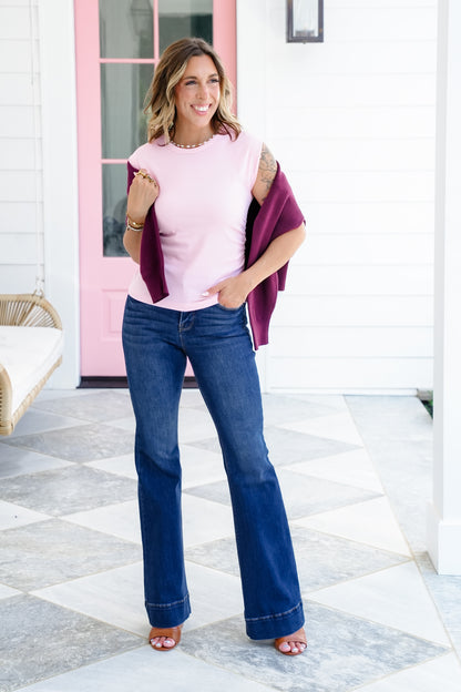 Ribbed Knit Sleeveless Top with Ruching Detail