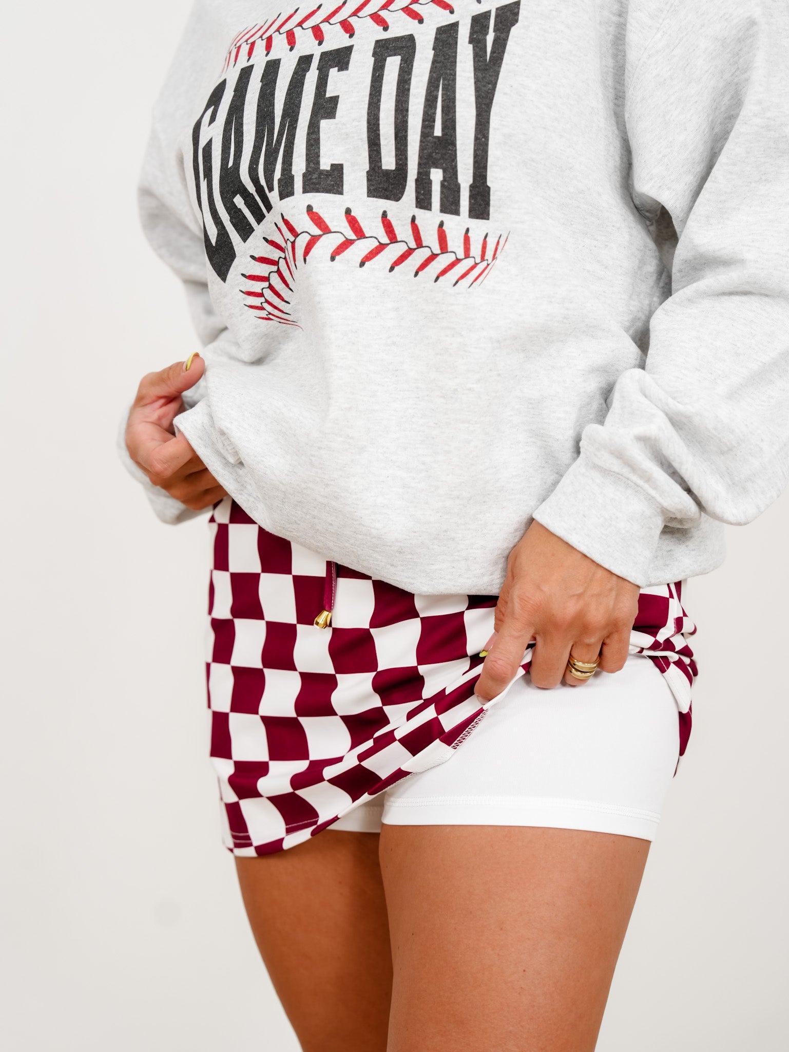 Plus/Reg Maroon Checkered Skort with Side Pockets - Freckled Poppy