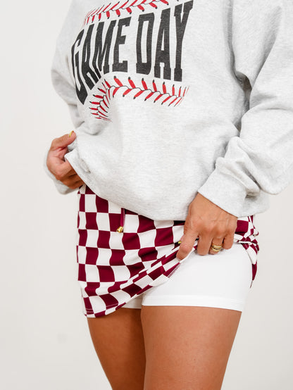 Plus/Reg Maroon Checkered Skort with Side Pockets - Freckled Poppy
