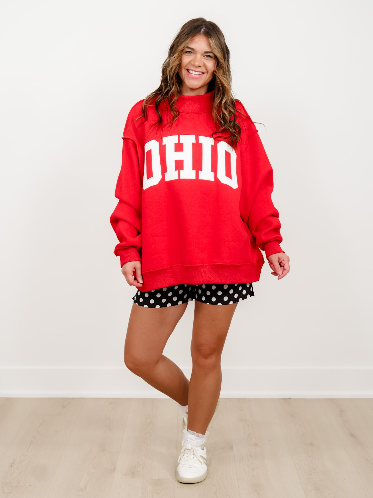 Red Long Sleeve Mock Neck Ohio Graphic Sweatshirt - Freckled Poppy