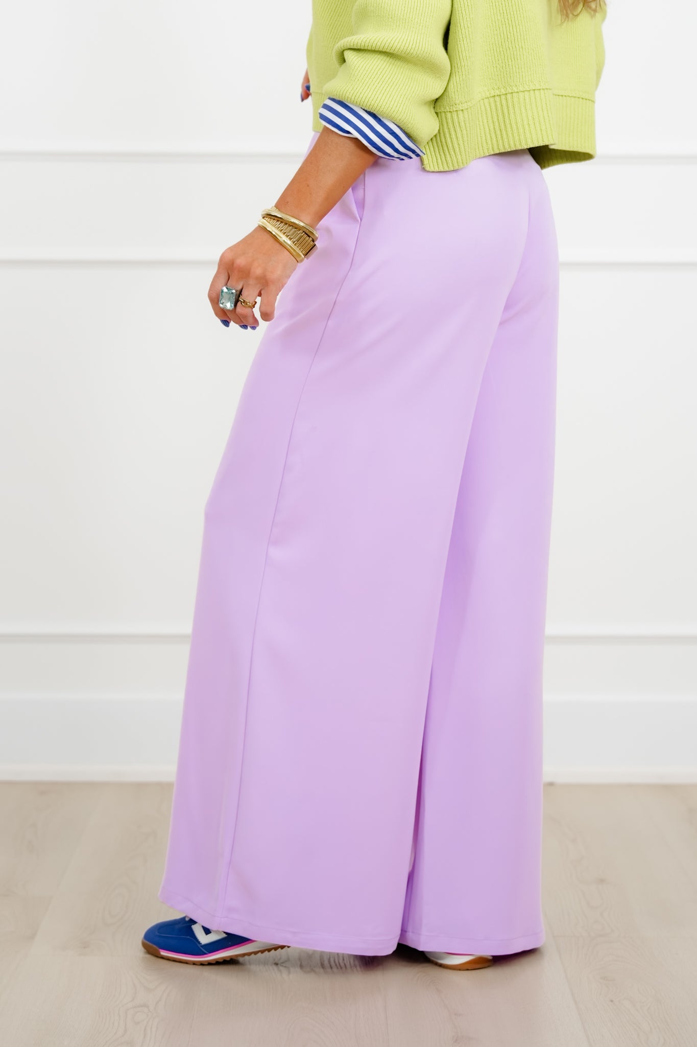 Solid Color High Waisted Pleated Wide Leg Pants