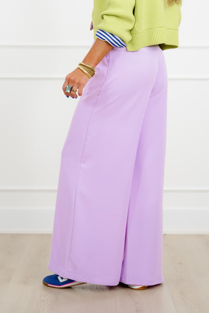 Solid Color High Waisted Pleated Wide Leg Pants