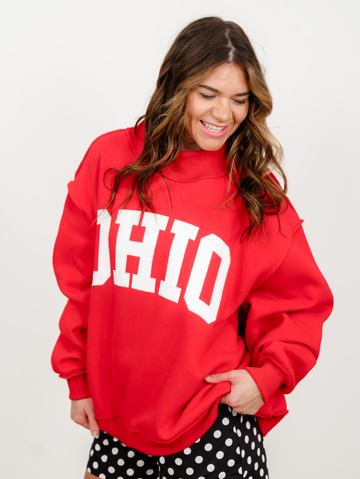 Red Long Sleeve Mock Neck Ohio Graphic Sweatshirt - Freckled Poppy