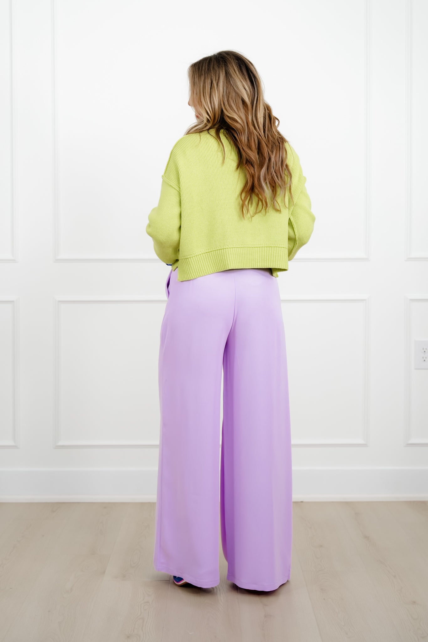 Solid Color High Waisted Pleated Wide Leg Pants