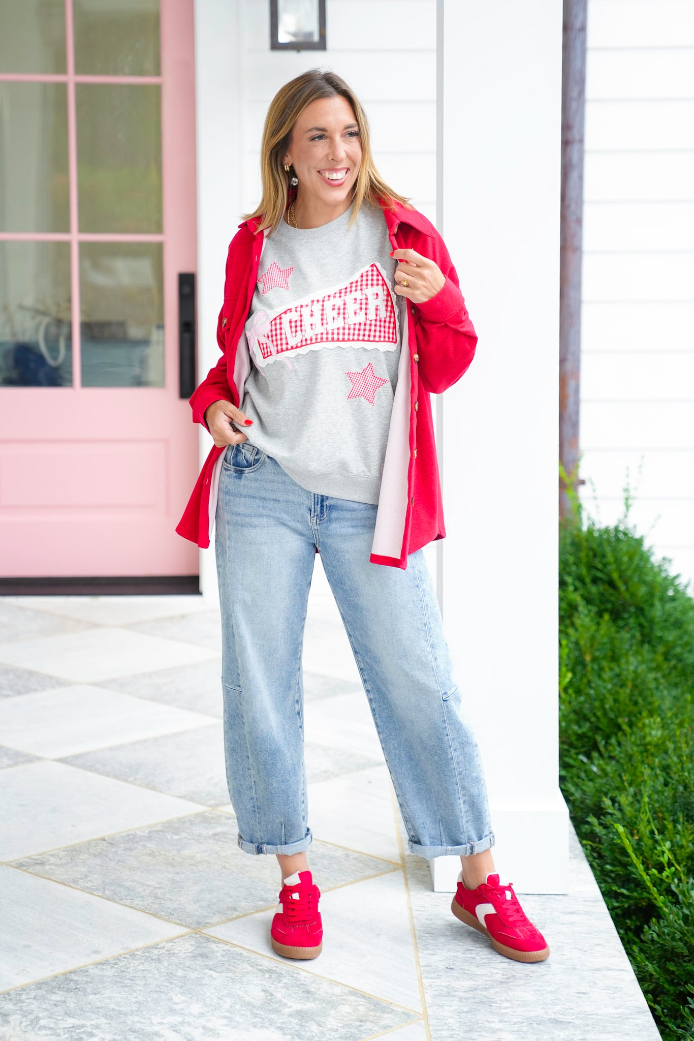 Long Sleeve Crewneck Top with Cheer Patch