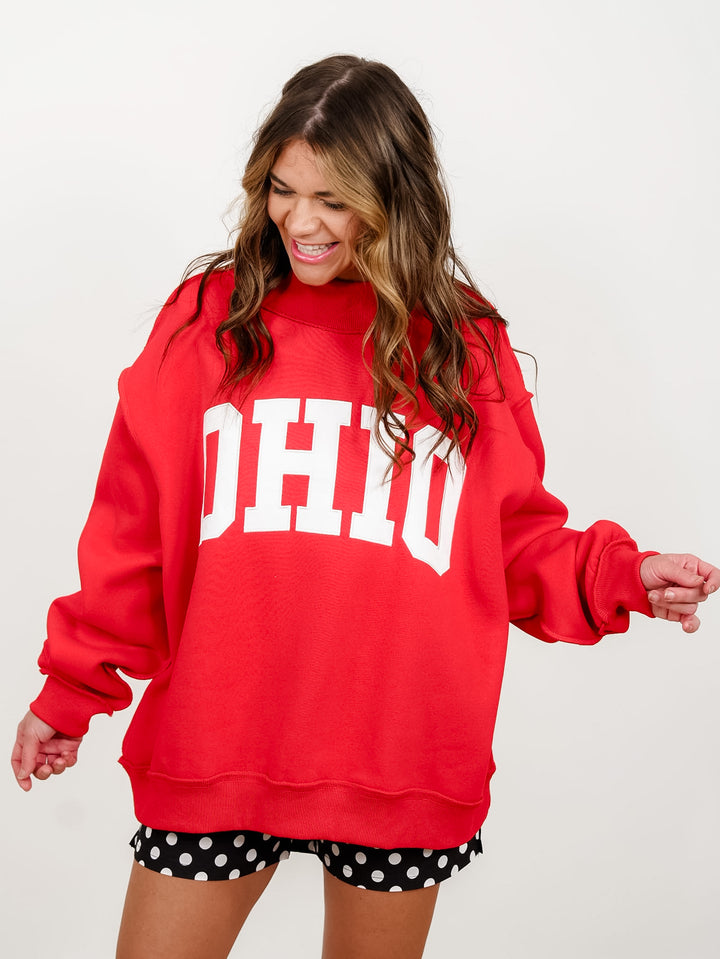 Red Long Sleeve Mock Neck Ohio Graphic Sweatshirt - Freckled Poppy