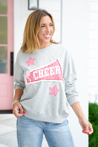 Long Sleeve Crewneck Top with Cheer Patch