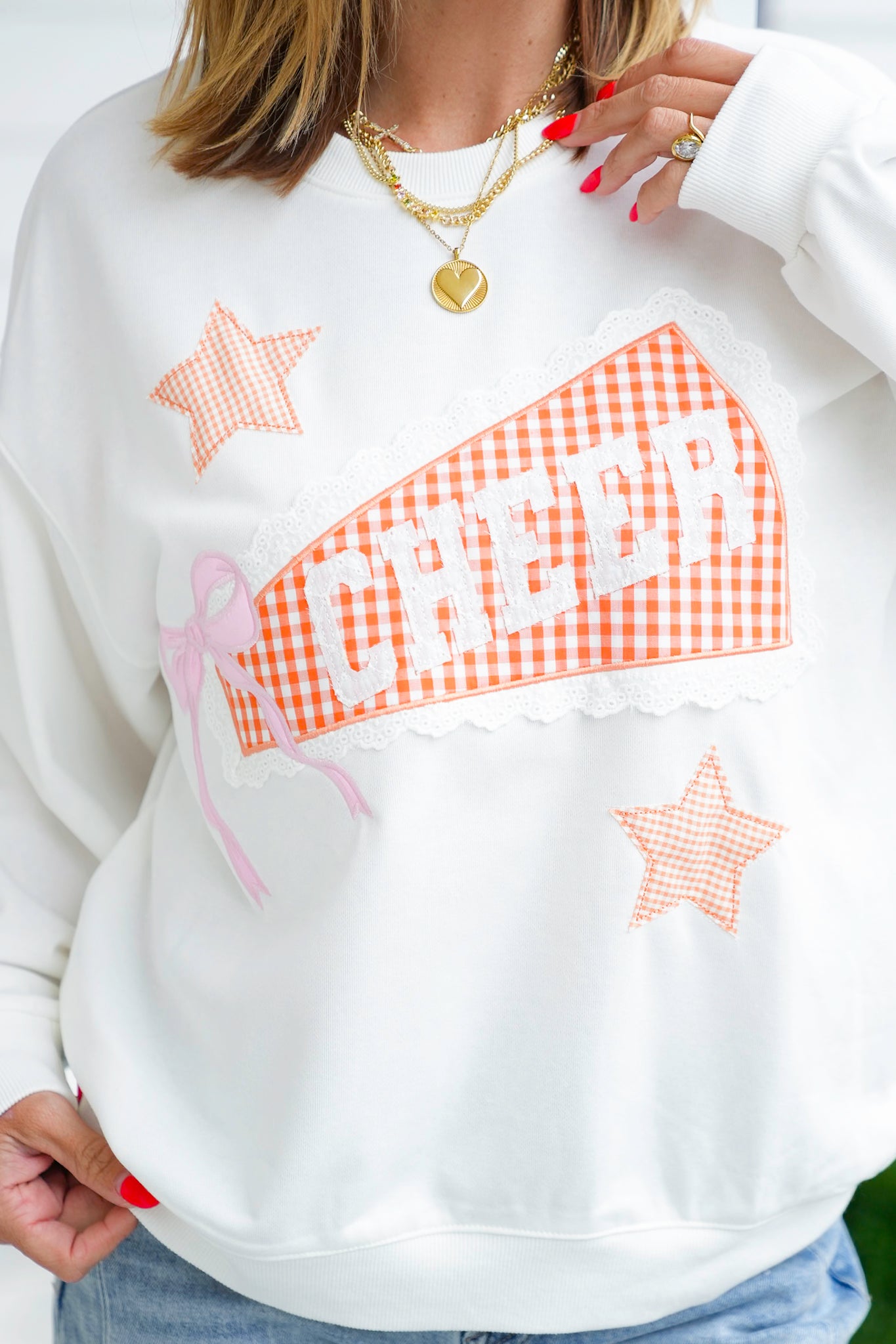 Long Sleeve Crewneck Top with Cheer Patch