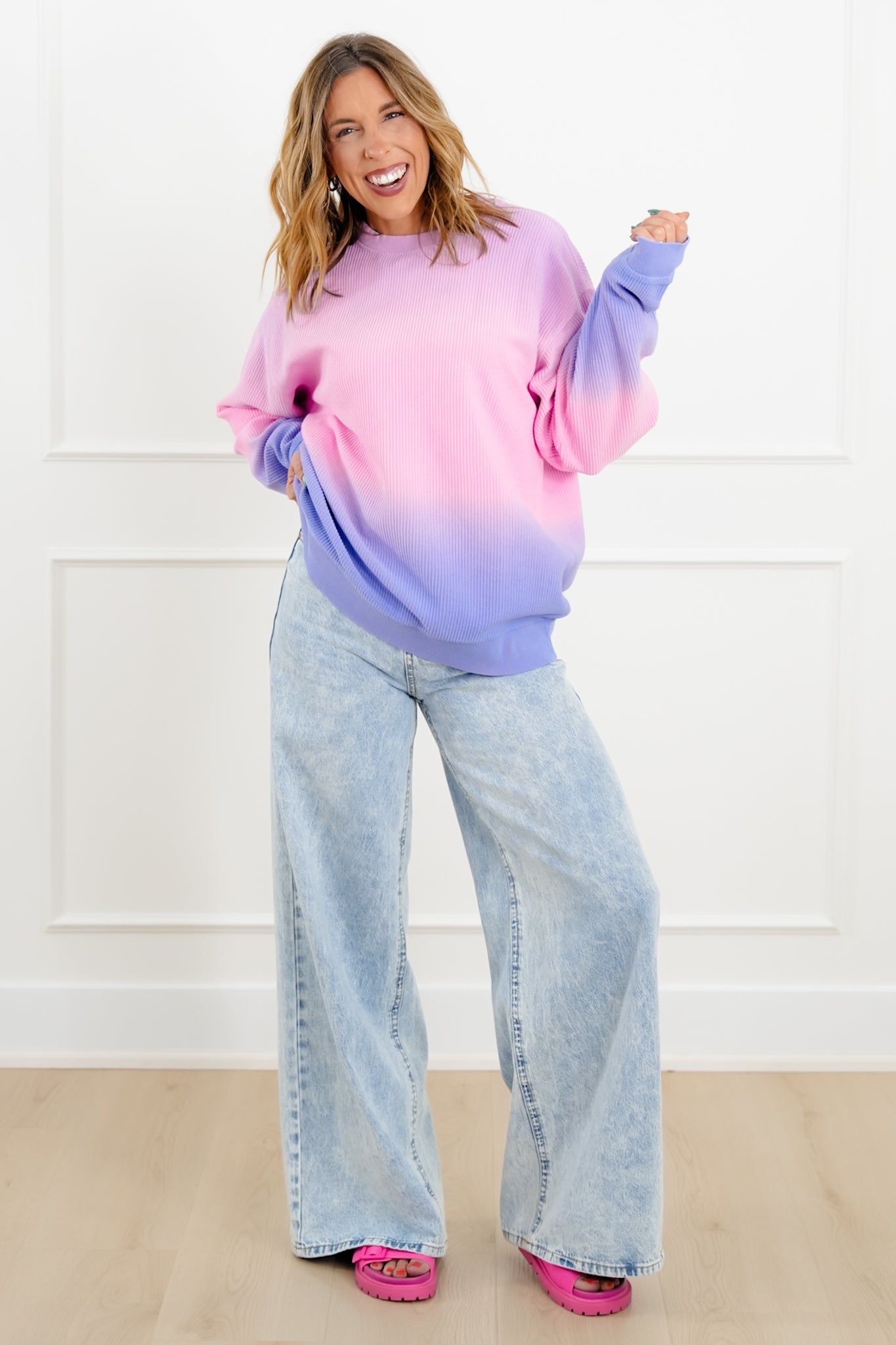 Cotton Candy Ombre Ribbed Long Sleeve Pullover Top