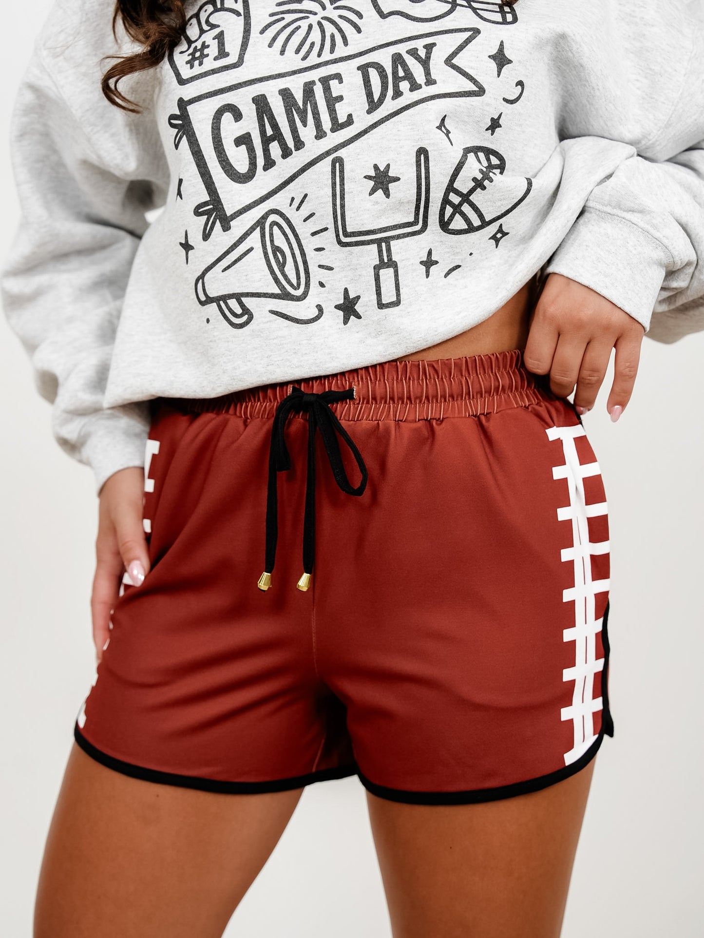Plus/Reg Elastic Waist Football Shorts with Side Pockets - Freckled Poppy